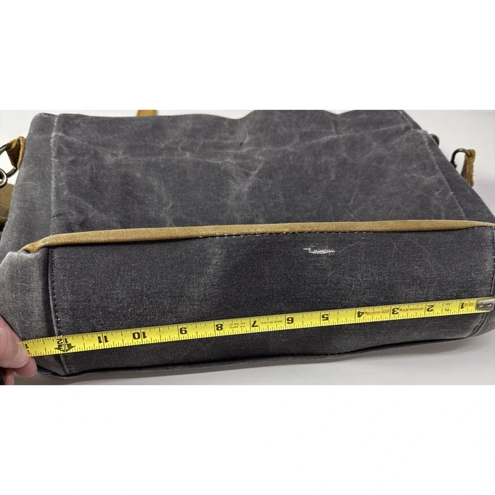 NEWHEY Men's‎ Leather Canvas Laptop Messenger Bag - Brown Blue 3j